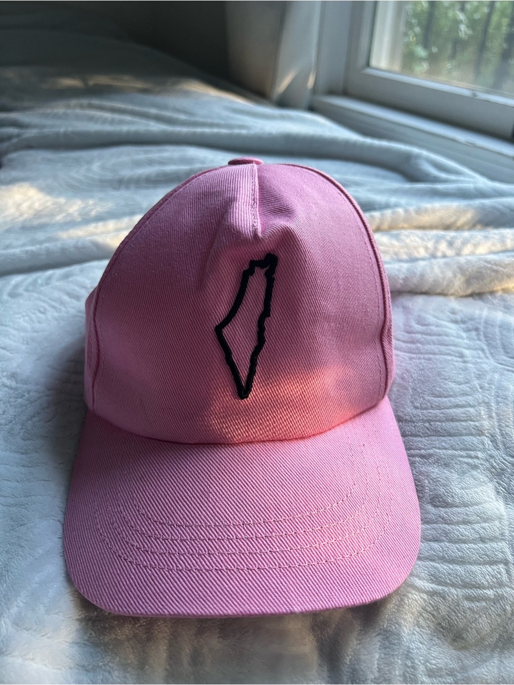 Pink Baseball Cap with Black Palestine Outline Patch